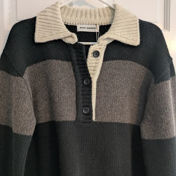 NWT Pixie Market merino wool oversized collared sweater size L academia preppy - Picture 2 of 7